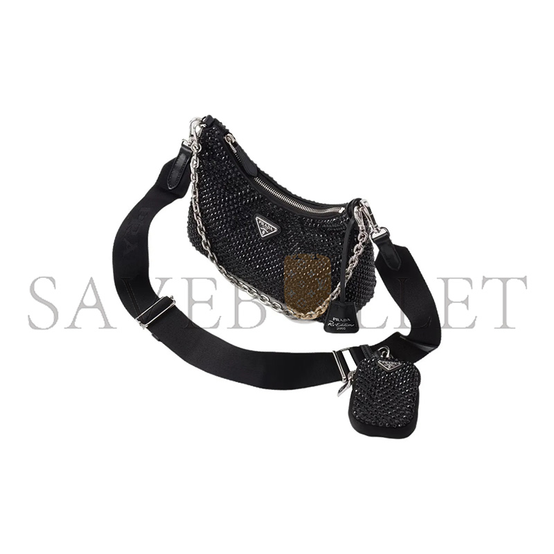PRADA RE-EDITION 2005 CRYSTAL-EMBELLISHED SHOULDER BAG 1BH204 (22*12*6cm)